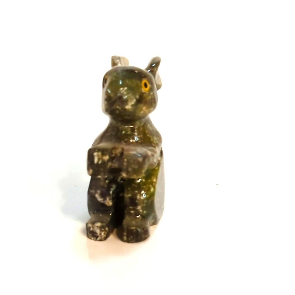 Carved Stone Rabbit Figurine Green Brown Speckled Bunny Collectible Small - Picture 2 of 6